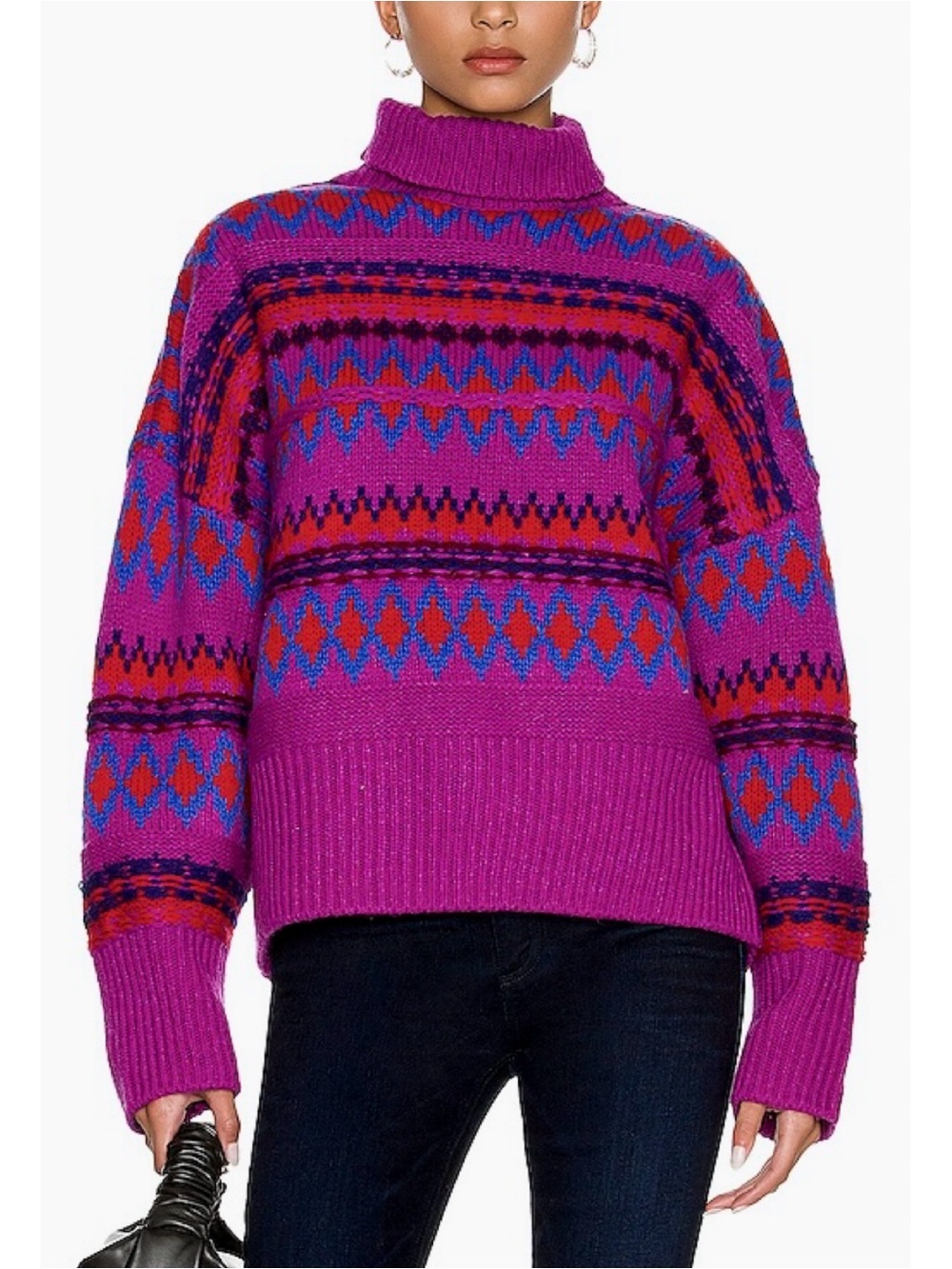 Rag & Bone Willow Fair Isle Turtleneck Sweater 100% Wool Purple Size Large $475